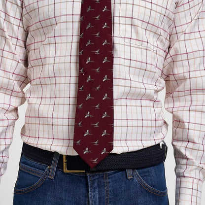 Jack Pyke pheasant patterned silk tie with flying pheasants