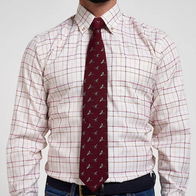 Jack Pyke pheasant patterned silk tie with white skier silhouettes