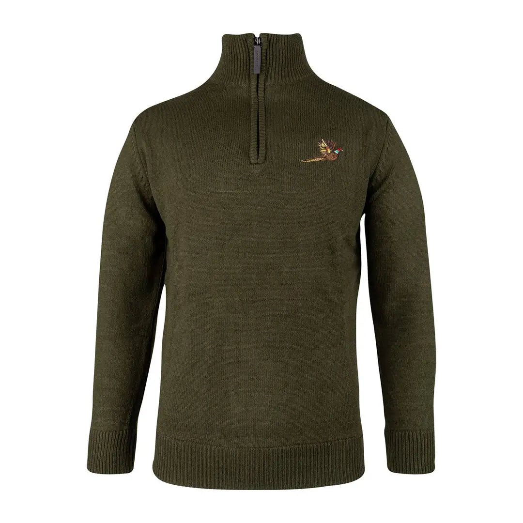 Olive green Jack Pyke Pheasant zip neck sweater for outdoor hunting style