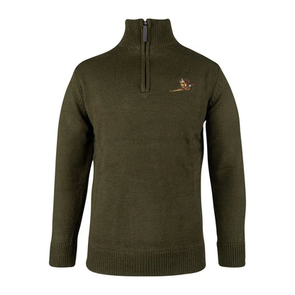 Olive green Jack Pyke Pheasant zip neck sweater for outdoor hunting style