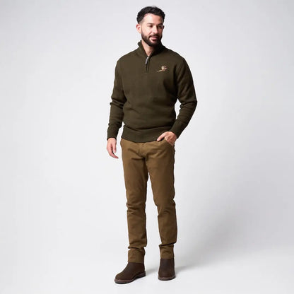 Olive green Jack Pyke Pheasant zip neck pullover with embroidered logo