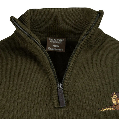 Green knit zip neck sweater from Jack Pyke Pheasant collection, perfect for outdoor looks