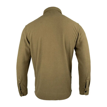 Khaki long-sleeved Jack Pyke Polar Fleece Shirt ideal for outdoor adventures