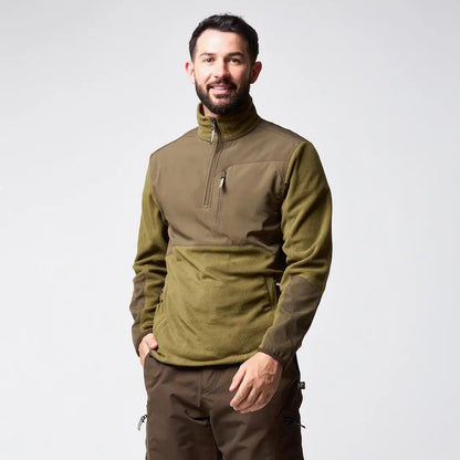 Jack Pyke Rannock fleece pullover in olive green two-tone with textured panel