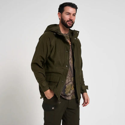 Jack Pykes Rannock olive green hooded waterproof hunting jacket