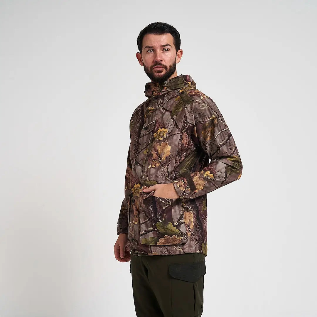 Jack Pyke Rannock waterproof hunting jacket in camo leaves pattern