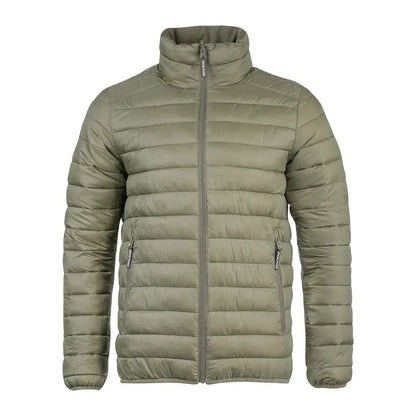 Olive green Jack Pyke reversible waterproof jacket with high collar and zipper