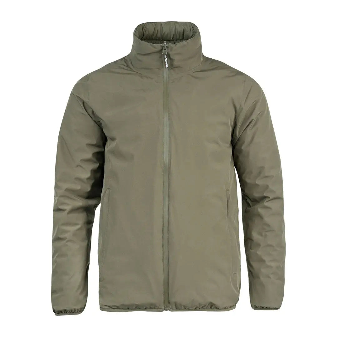 Olive green Jack Pyke reversible waterproof jacket with high collar