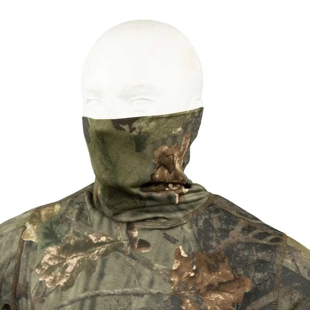 Camouflage face mask and neck gaiter on Jack Pyke Roll Neck for head and neck coverage