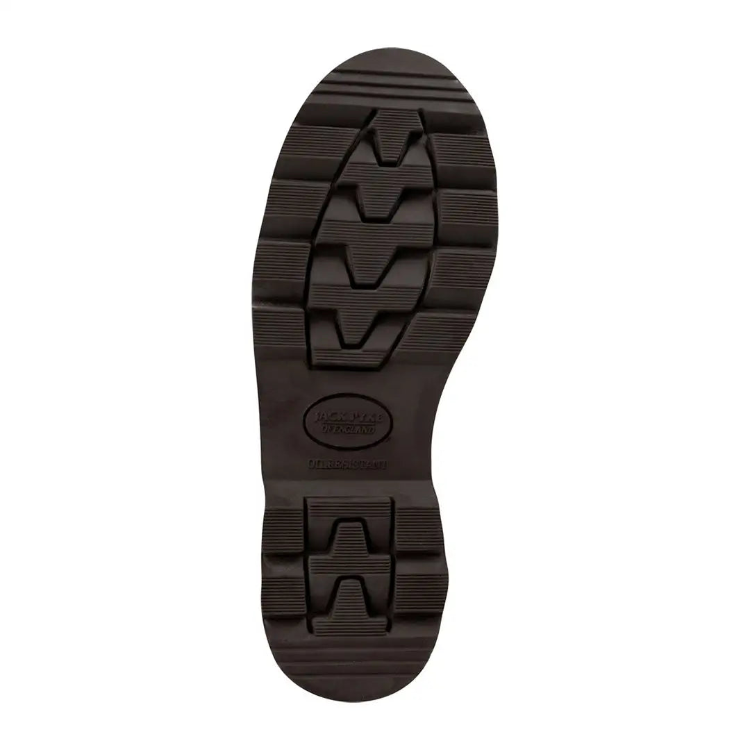 Dark brown boot sole of Jack Pyke Safety Dealer Boots for ultimate comfort and durability