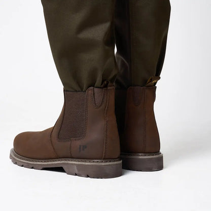 Jack Pyke safety dealer boots in brown suede with elastic panels and rubber sole