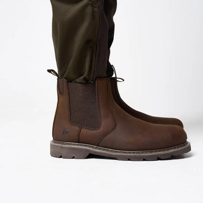 Jack Pyke safety dealer boots in brown leather with textured rubber sole