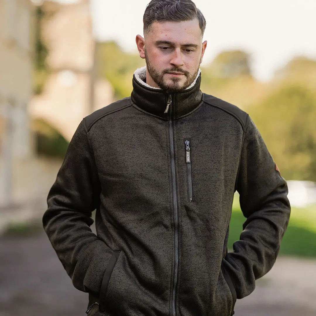 Jack Pyke Scandinavian fleece jacket in olive green with high collar and zipper