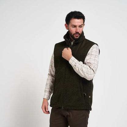 Olive green Jack Pyke Sherpa Fleece Gilet vest with high collar and zipper