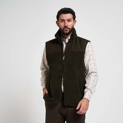 Dark olive green Jack Pyke sherpa fleece gilet with quilted front