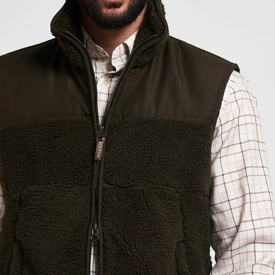 Olive green Jack Pyke Sherpa Fleece Gilet with plush textured lining