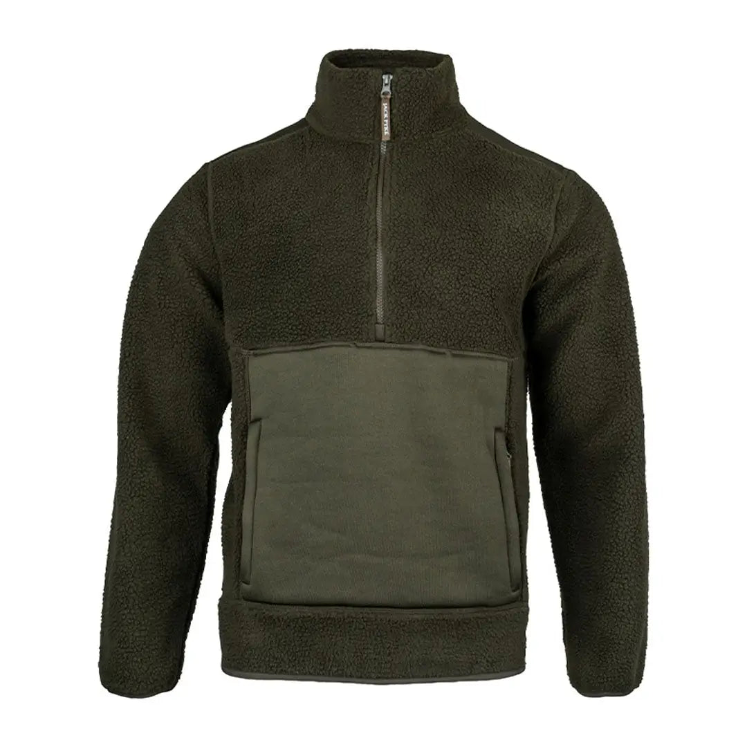 Olive green fleece pullover from Jack Pyke Sherpa for cozy outdoor adventures