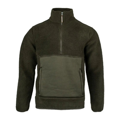 Olive green fleece pullover from Jack Pyke Sherpa for cozy outdoor adventures