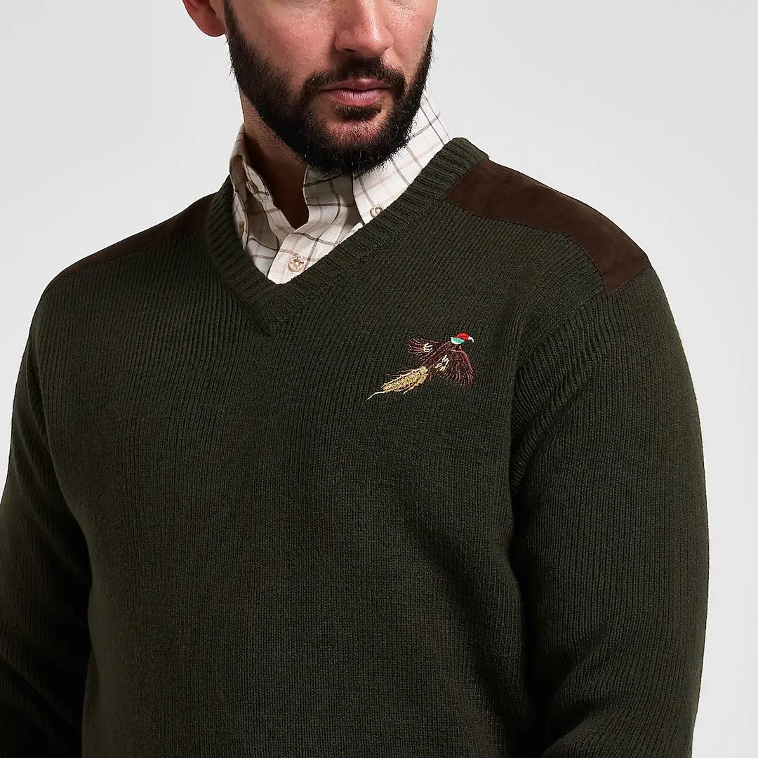 Olive green Jack Pyke Shooters Pullover with pheasant embroidery