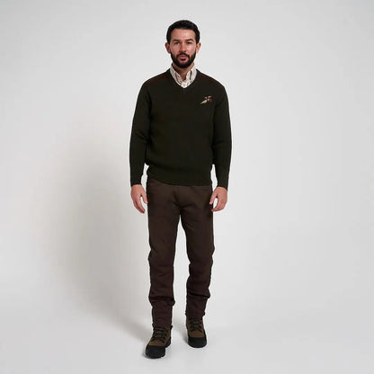 Dark green Jack Pyke Shooters Pullover with v-neck and embroidered logo