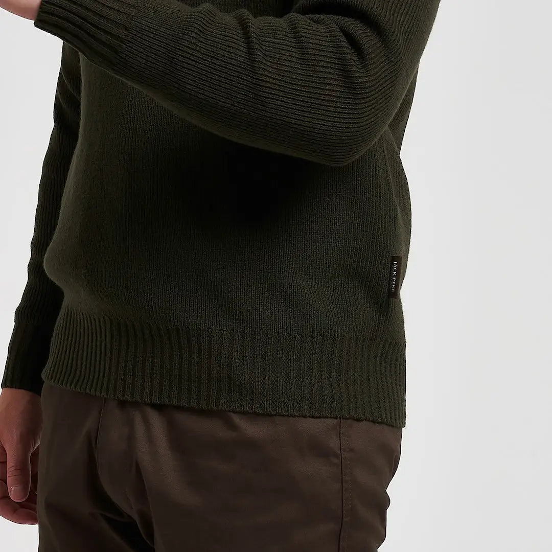 Olive green ribbed knit Jack Pyke Shooters Pullover with subtle hem tag