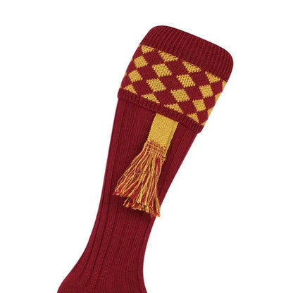 Maroon and gold patterned Jack Pyke Shooting Socks with trendy tassels for style