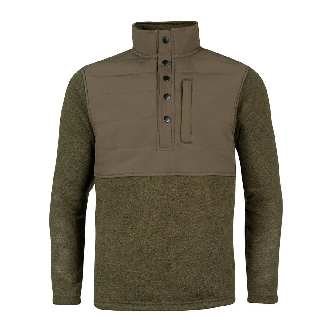 Olive green Jack Pyke snap neck pullover with quilted chest panel