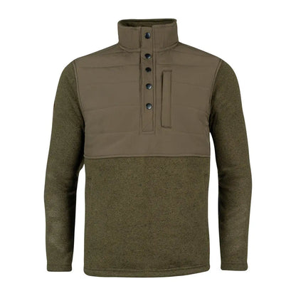 Olive green Jack Pyke snap neck pullover with quilted chest panel