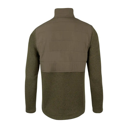 Olive green Jack Pyke Snap Neck Pullover with quilted back panel