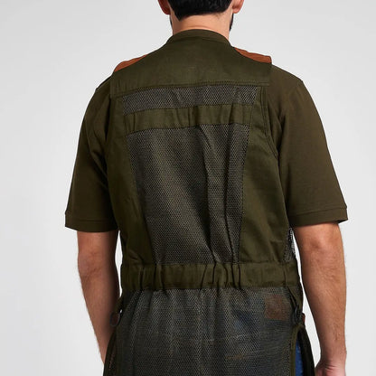 Jack Pyke Sporting Skeet Vest in olive green with mesh panels and leather accents