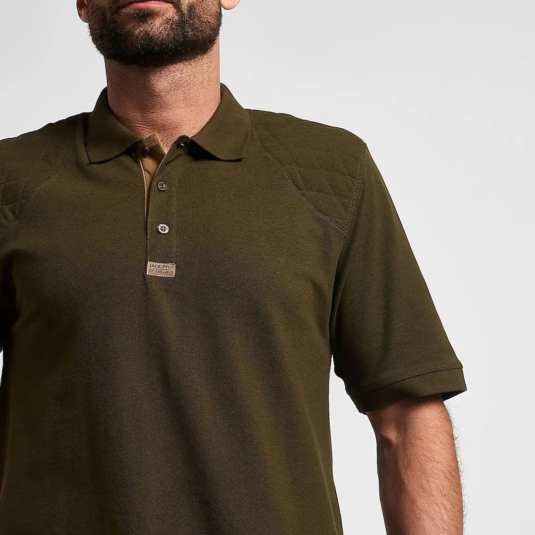 Jack Pyke sports polo shirt in olive green with quilted shoulders