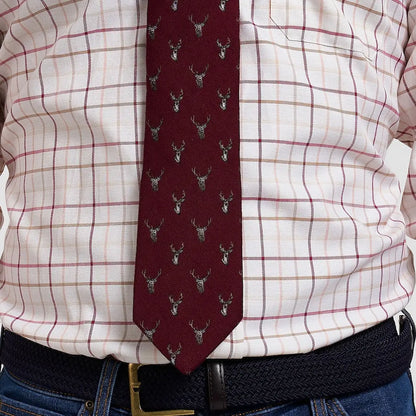 Jack Pyke stag silk tie with maroon base and silver deer heads