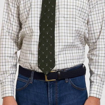 Jack Pyke classic silk tie in olive green with subtle white stag head pattern