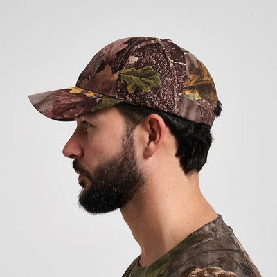 Jack Pyke Stealth baseball cap in brown green camo with curved brim