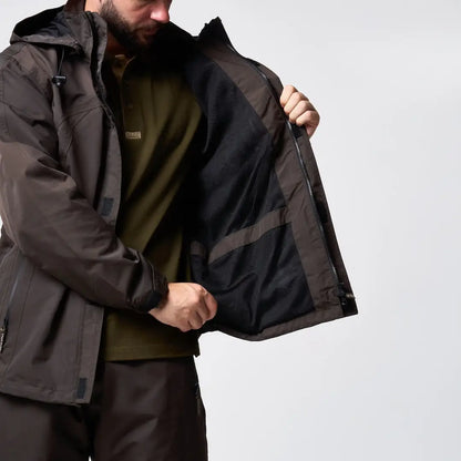 Dark gray waterproof Jack Pyke Technical Featherlite Jacket with hood