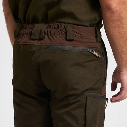 Dark olive Jack Pyke technical hybrid trousers with brown elastic waistband