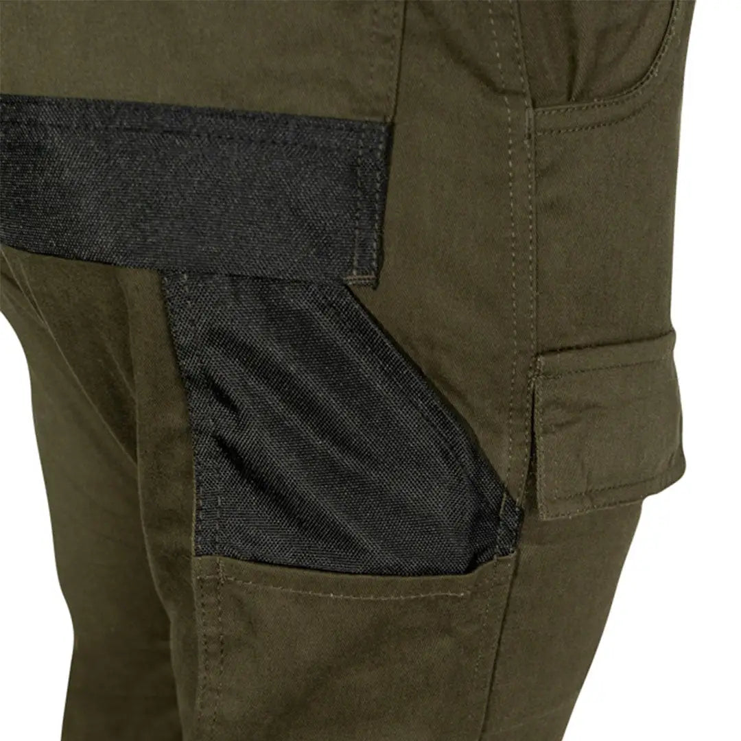 Khaki green Jack Pyke Technical Work Trouser with black reinforced knees and utility pocket