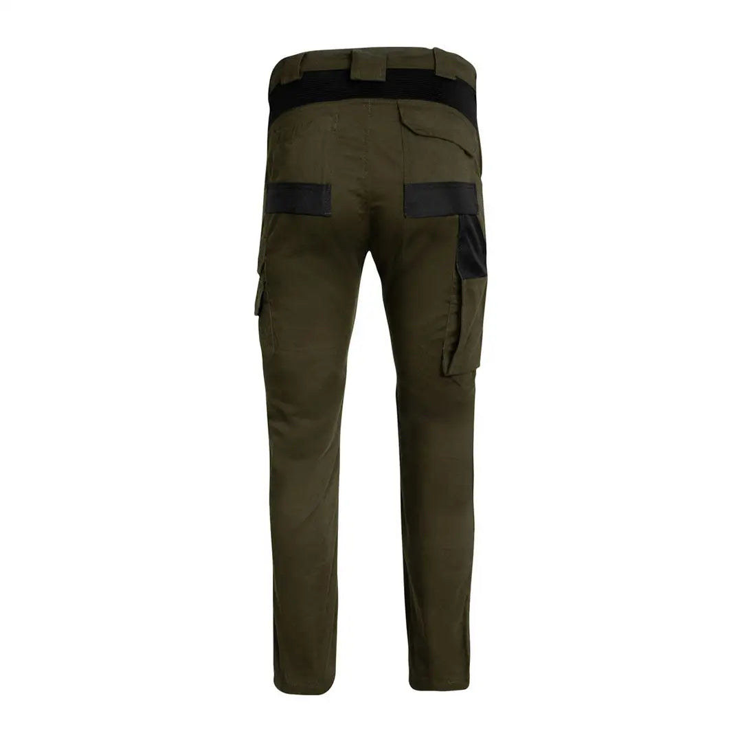 Olive green Jack Pyke Technical Work Trouser with black accents and multiple pockets