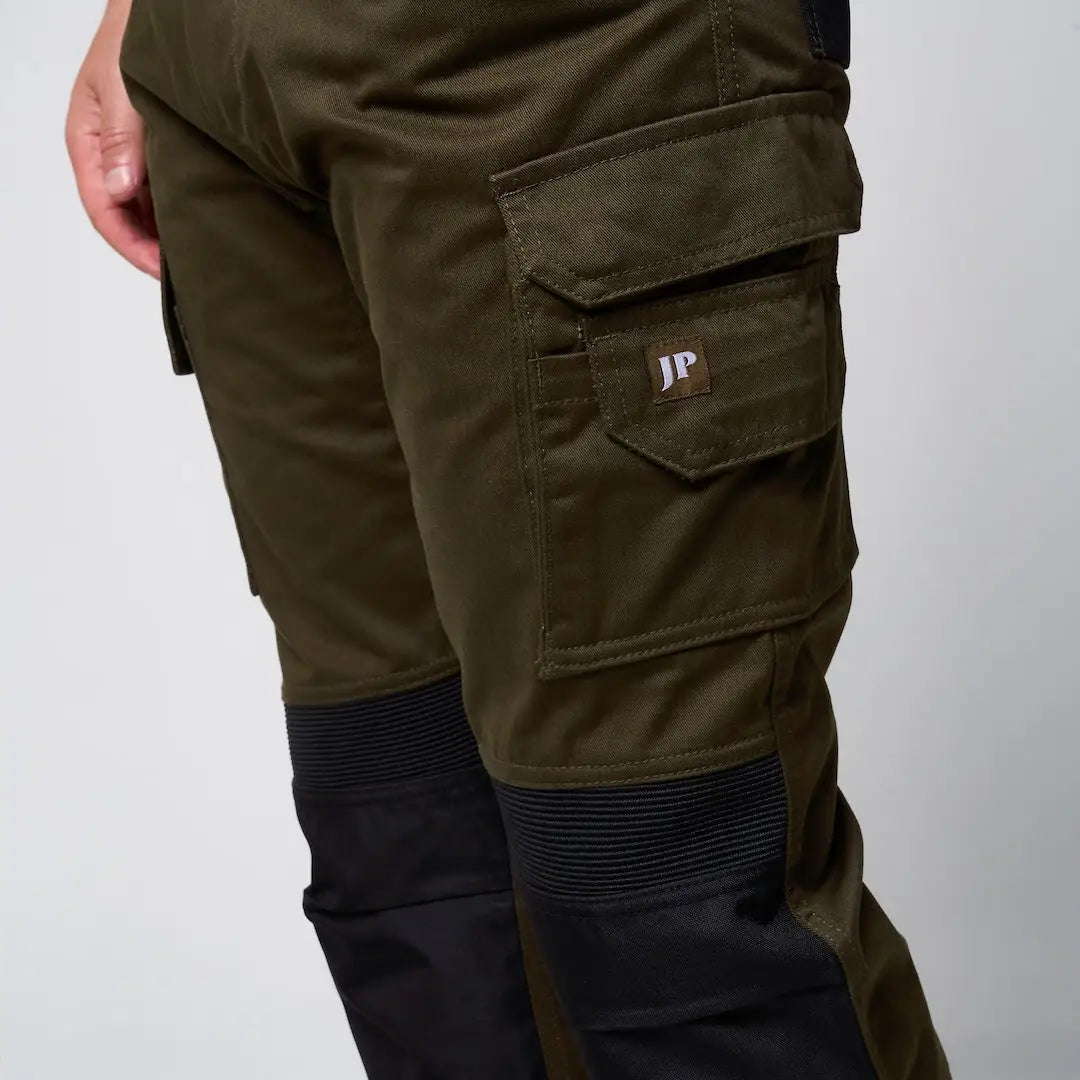 Jack Pyke technical work trousers in olive green with black knee panels