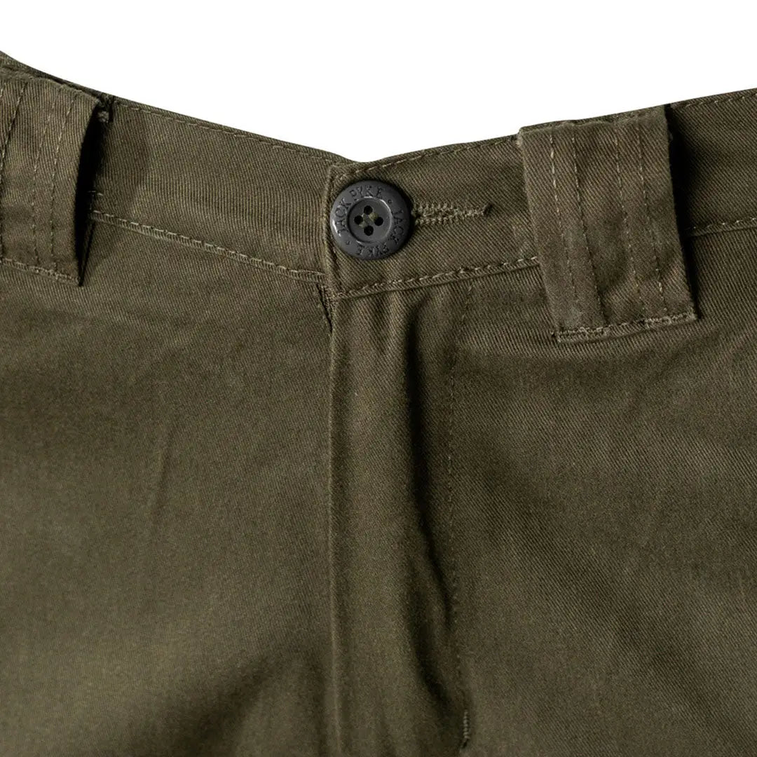 Olive green Jack Pyke Technical cotton twill work trousers with dark button closure