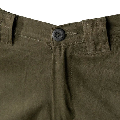 Olive green Jack Pyke Technical cotton twill work trousers with dark button closure
