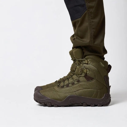 Jack Pyke Tundra boots in olive green and dark brown with rugged tread soles