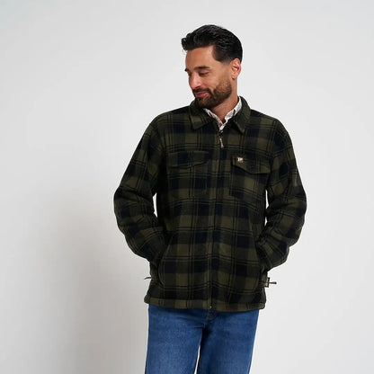 Jack Pyke Tundra Shirt: dark green black plaid fleece jacket