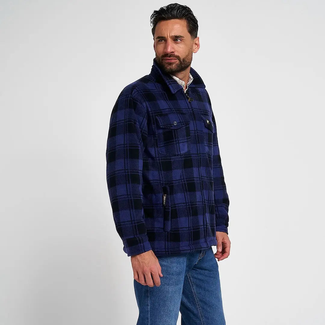 Jack Pyke Tundra navy blue black plaid fleece jacket with pockets