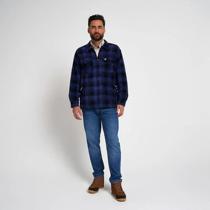 Jack Pyke Tundra mens navy black plaid fleece shirt with zipper