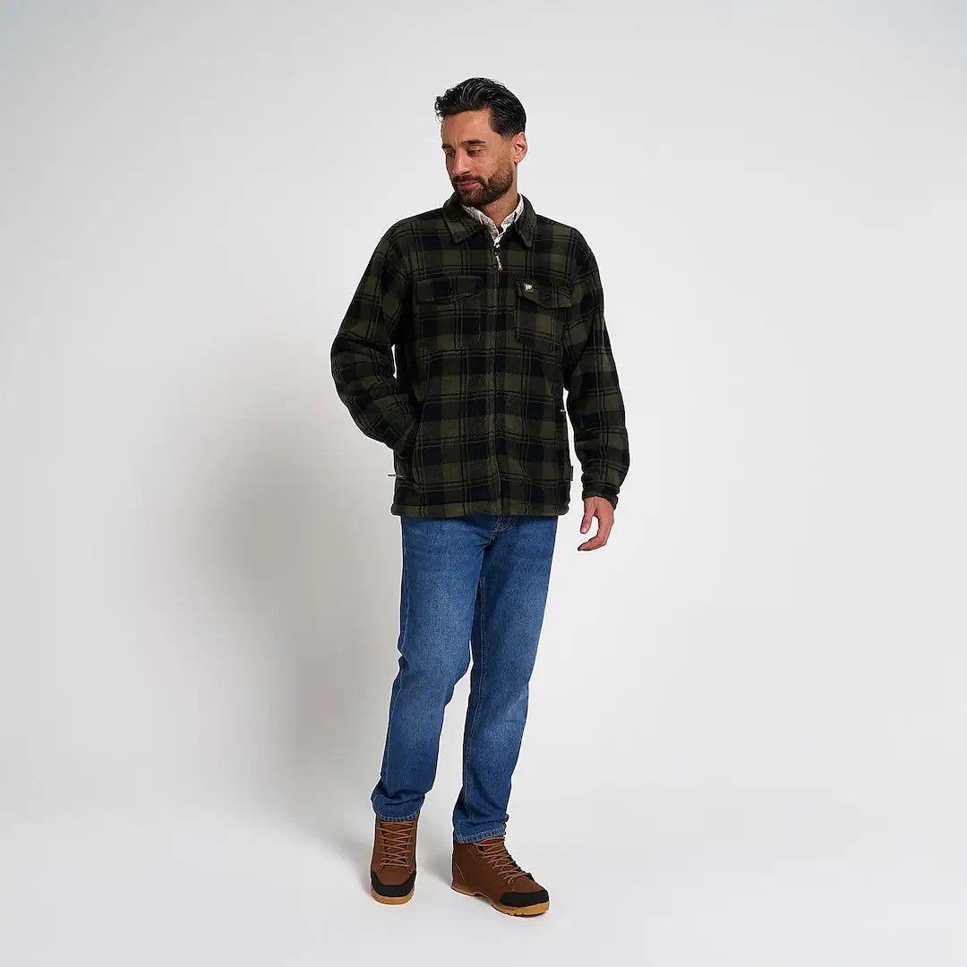 Jack Pyke Tundra Shirt: dark green black plaid flannel jacket
