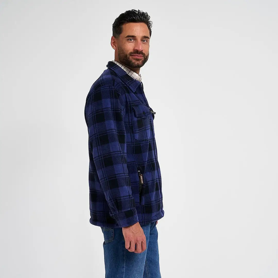 Jack Pyke Tundra navy plaid fleece jacket with collar and pockets