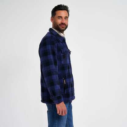 Jack Pyke Tundra navy plaid fleece jacket with collar and pockets