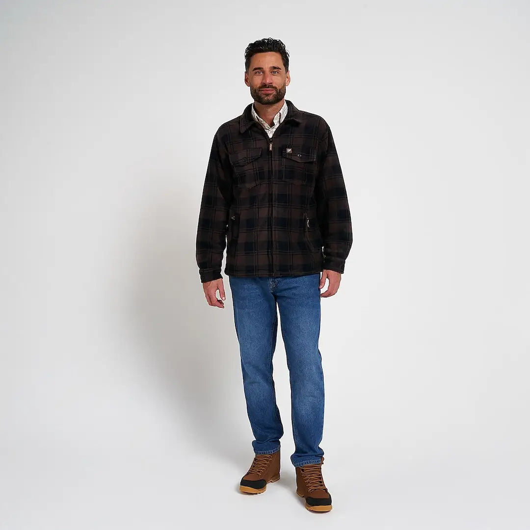 Jack Pyke Tundra black plaid fleece shirt with zipper and pockets