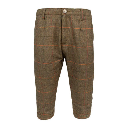 Jack Pyke Tweed Breeks: olive green brown plaid capri pants with button fly